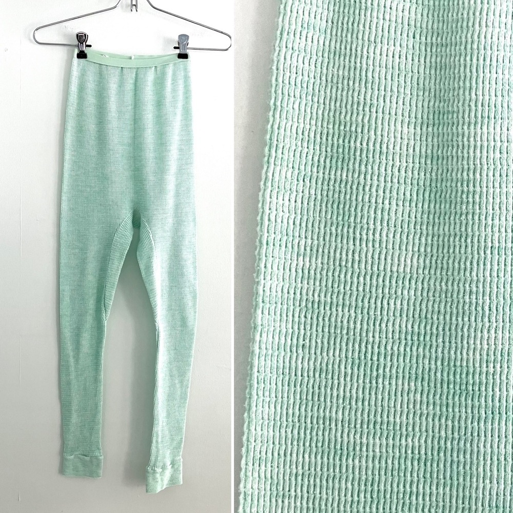 Vintage 80’s mint green thermal long johns long underwear leggings